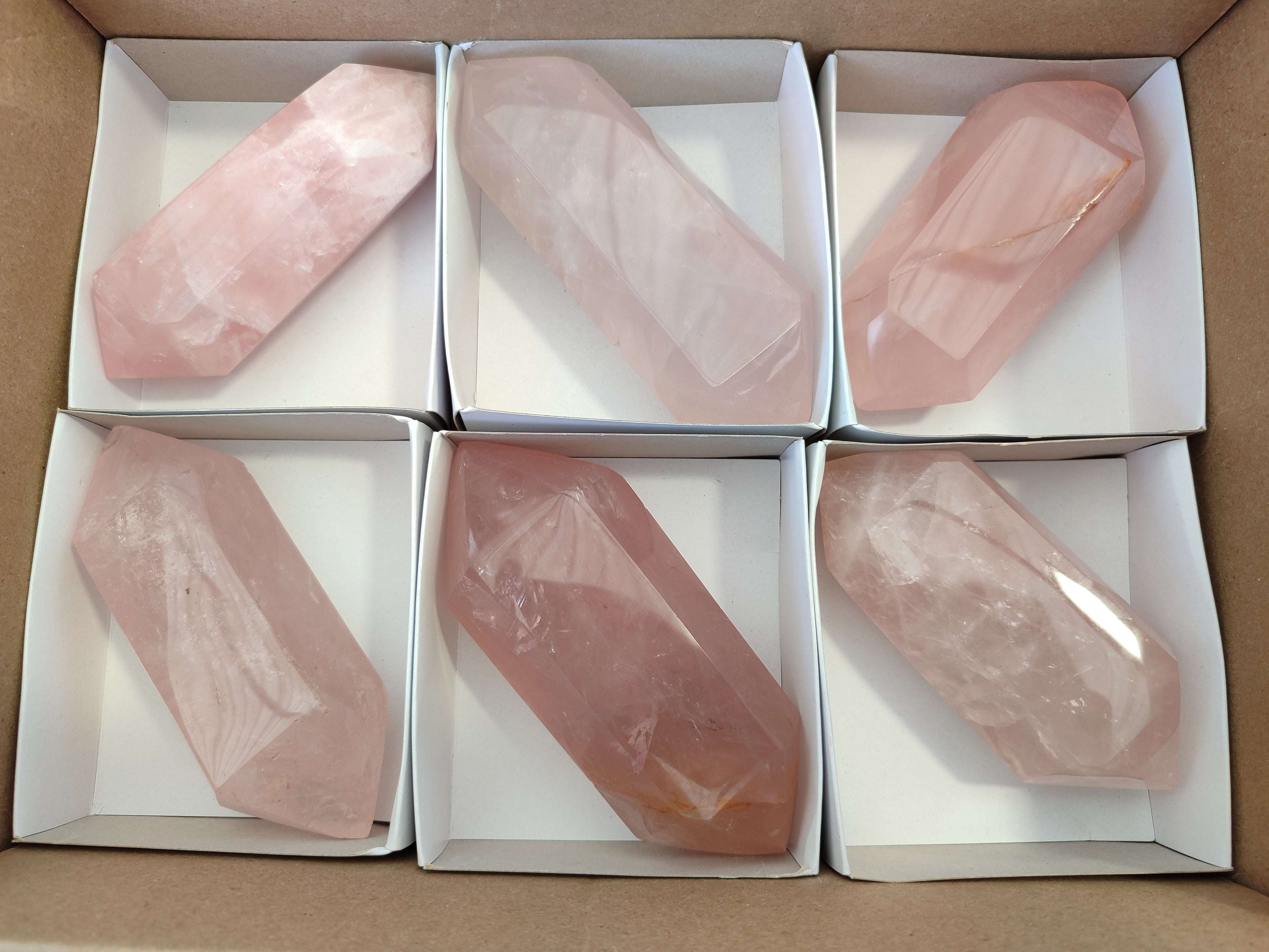 Polished Double Terminated Rose Quartz Points x 6 From Ambatondrazaka, Madagascar - Toprock Gemstones and Minerals 