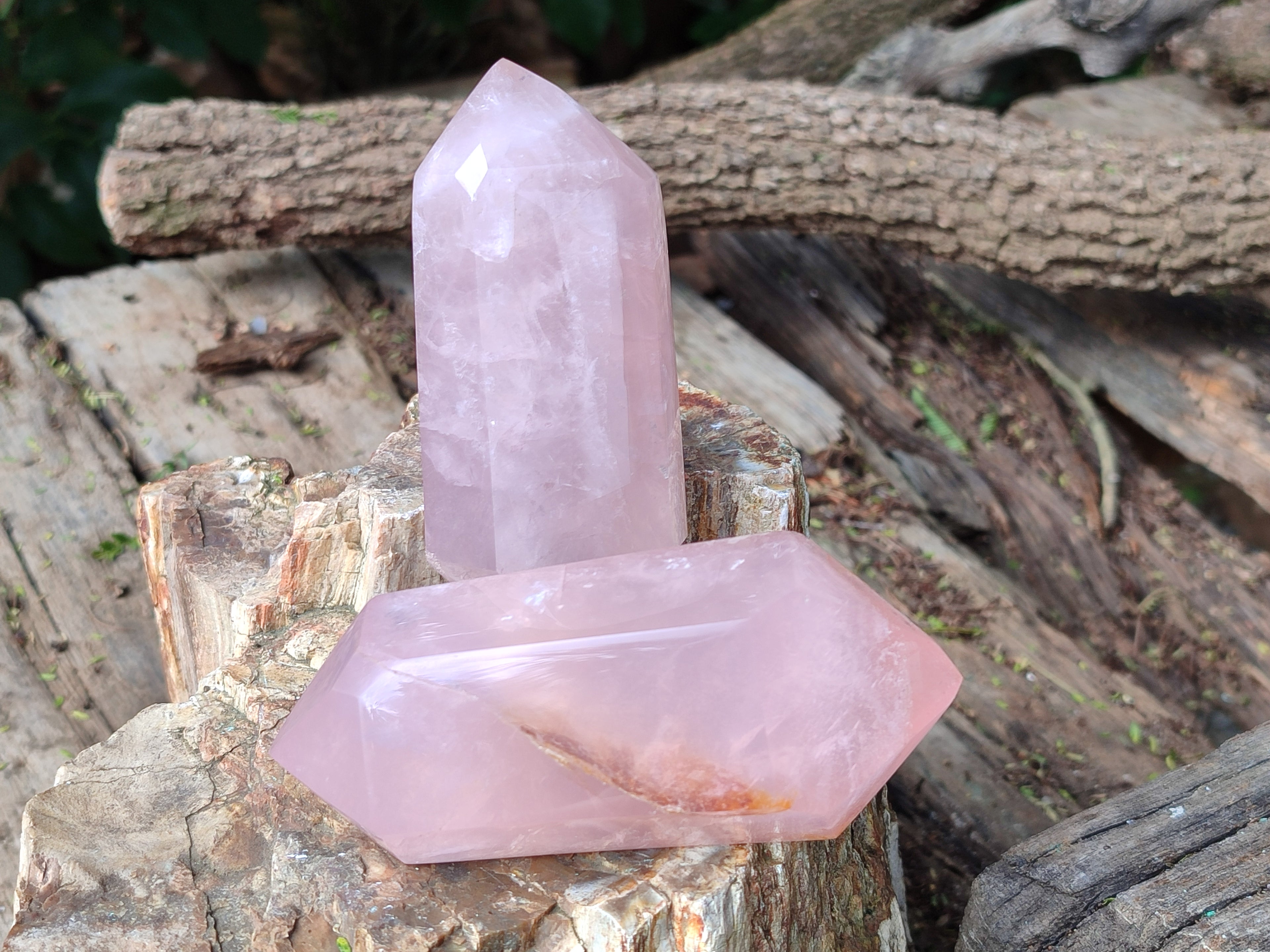 Polished Double Terminated Rose Quartz Points x 6 From Ambatondrazaka, Madagascar - Toprock Gemstones and Minerals 