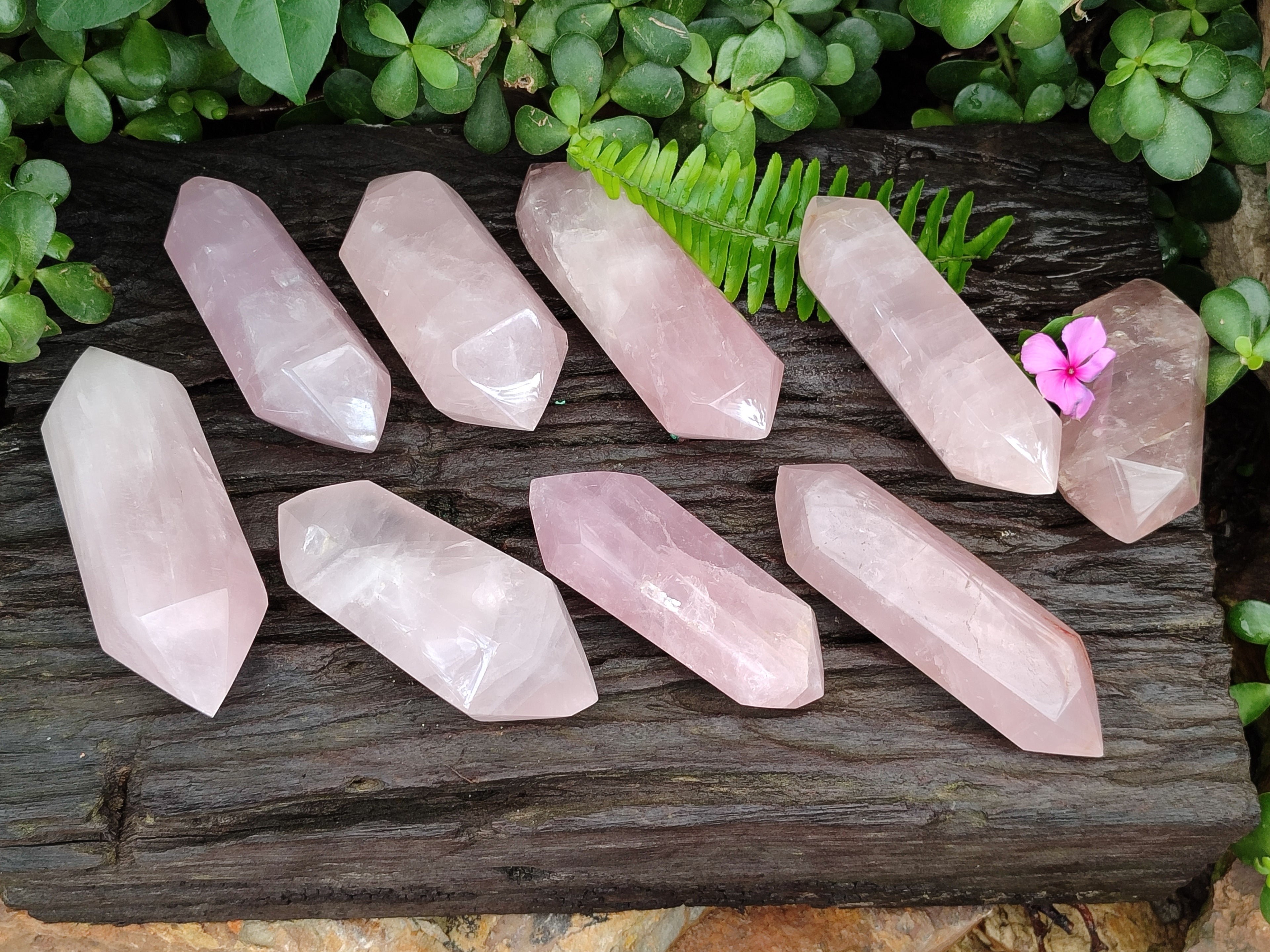 Polished Double Terminated Rose Quartz Points x 12 From Ambatondrazaka, Madagascar - Toprock Gemstones and Minerals 