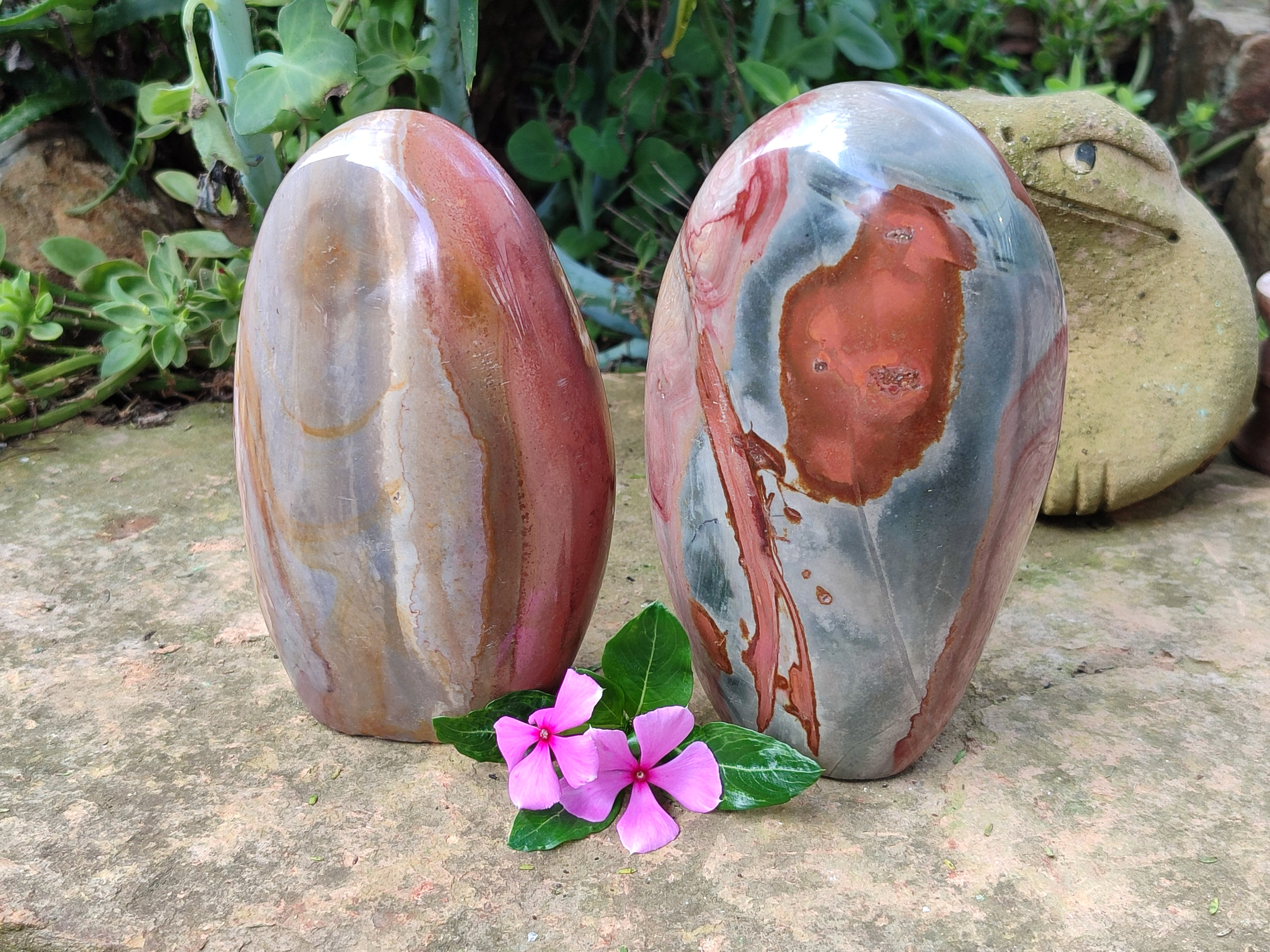Polished Polychrome Jasper Standing Free Forms x 2 From Northwest Coast, Madagascar - Toprock Gemstones and Minerals 
