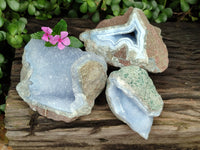 Natural Blue Lace Agate Geode Specimens x 3 From Nsanje, Malawi