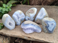 Polished Blue Lace Agate Geodes x 6 From Nsanje, Malawi
