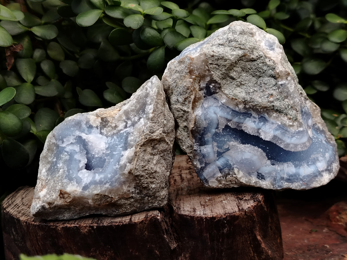 Natural Blue Lace Agate Geode Specimens x 6 From Nsanje, Malawi - Toprock Gemstones and Minerals 