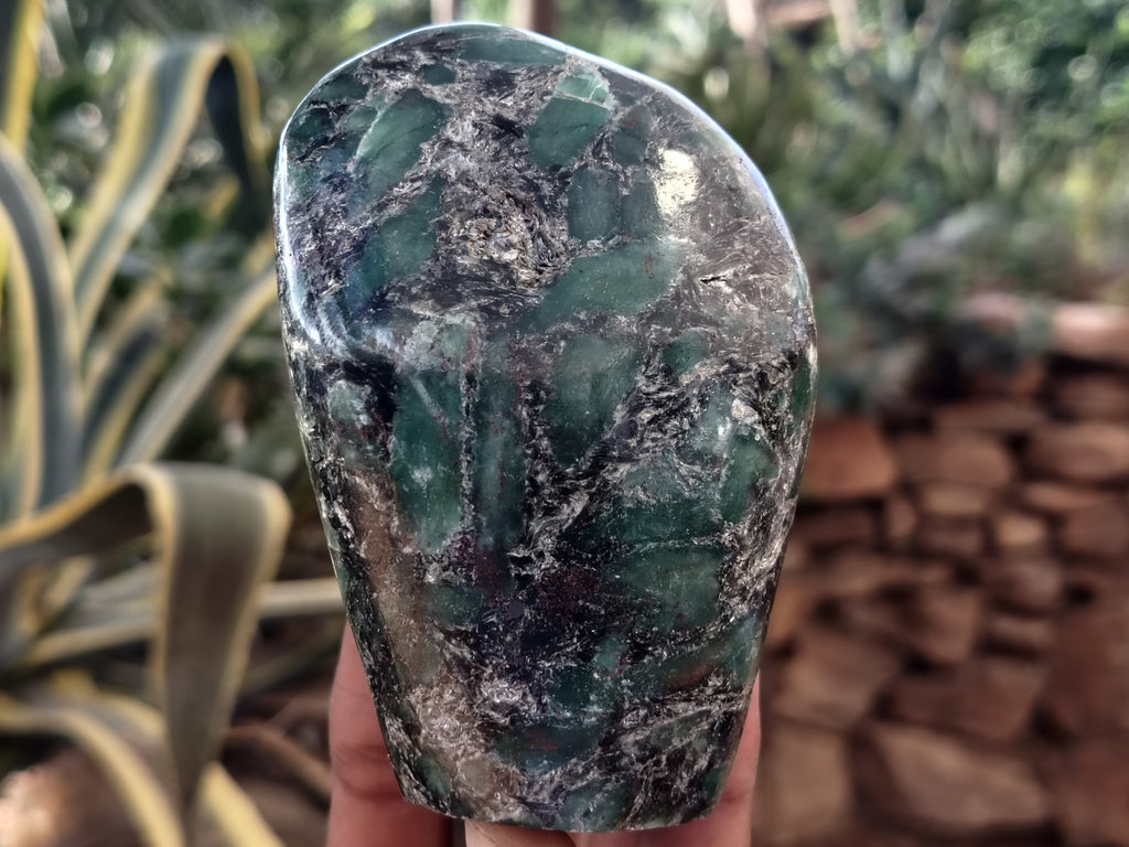 Polished Emerald Mica In Matrix Standing Free Forms x 2 From Mutoko, Zimbabwe - Toprock Gemstones and Minerals 