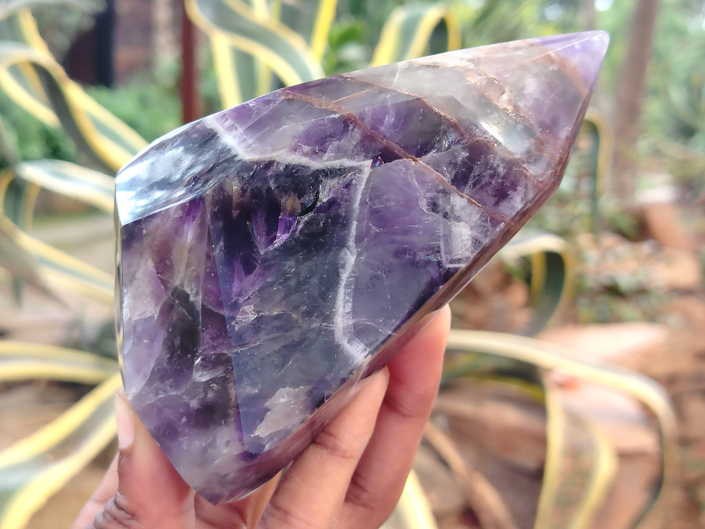 Polished Chevron Amethyst Points x 2 From Ankazobe, Madagascar - Toprock Gemstones and Minerals 
