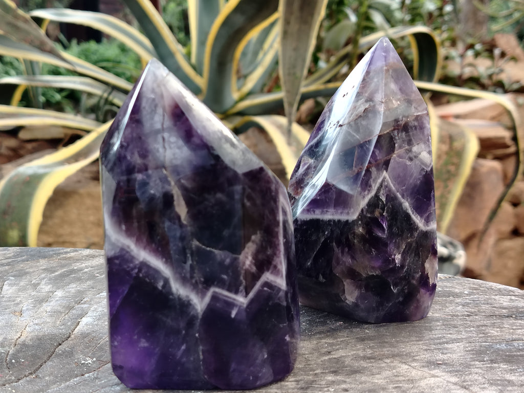 Polished Chevron Amethyst Points x 2 From Ankazobe, Madagascar - Toprock Gemstones and Minerals 