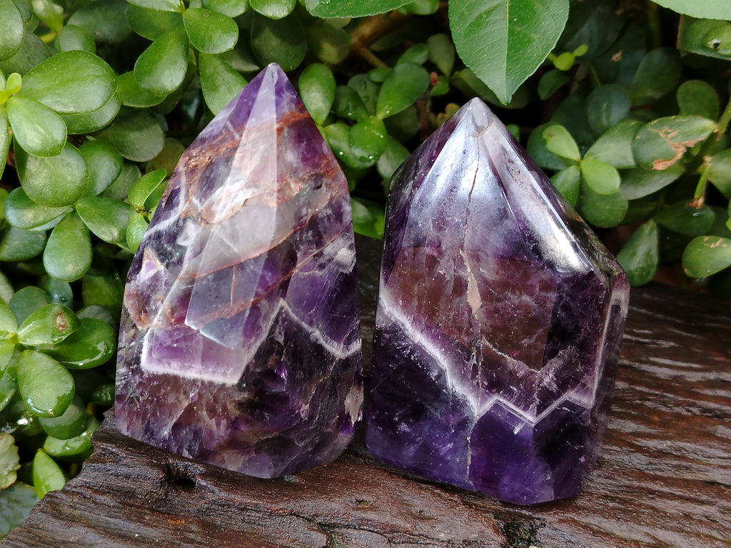 Polished Chevron Amethyst Points x 2 From Ankazobe, Madagascar - Toprock Gemstones and Minerals 