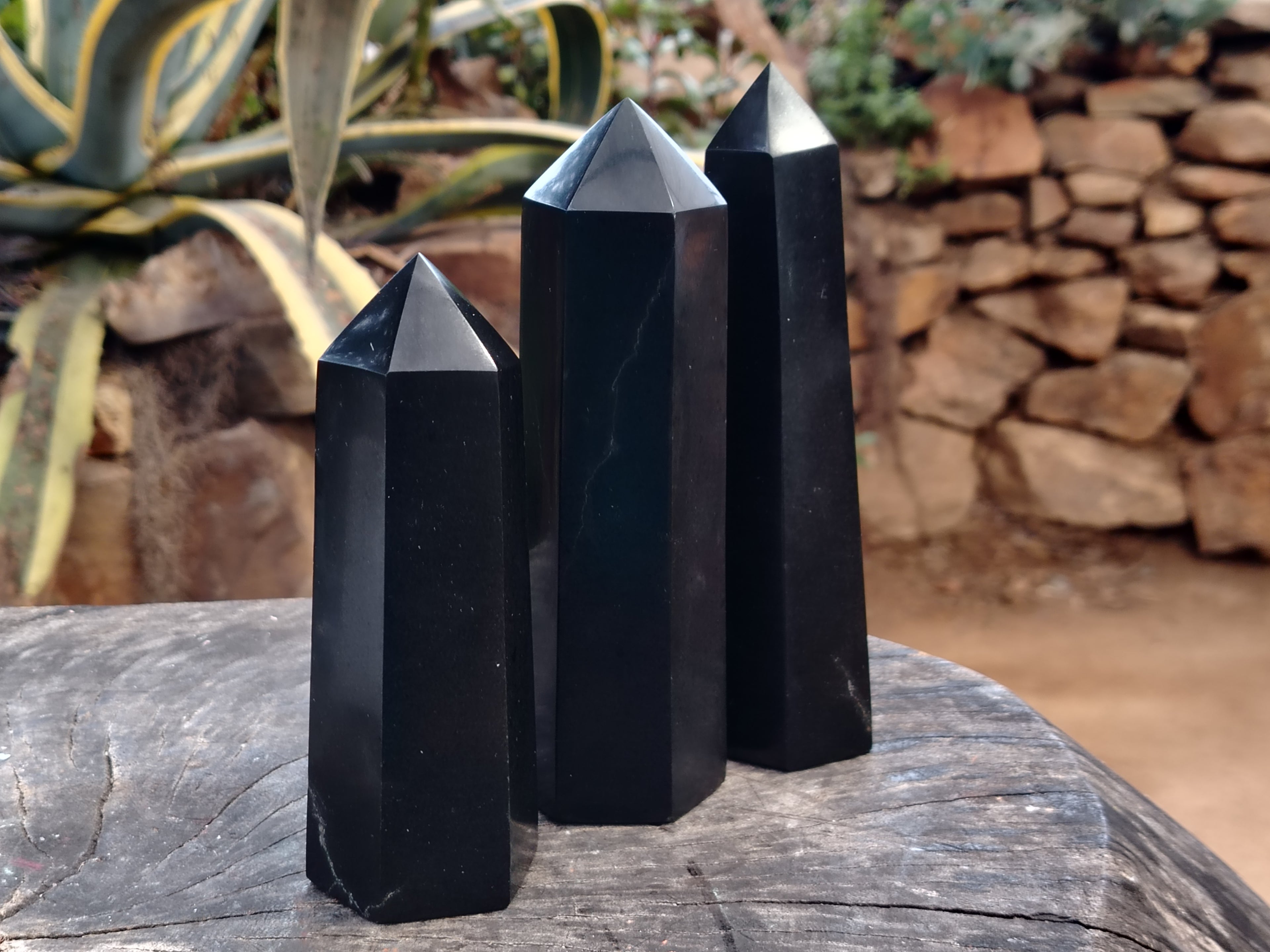 Polished Black Basalt Points x 3 From Antsirabe, Madagascar - Toprock Gemstones and Minerals 