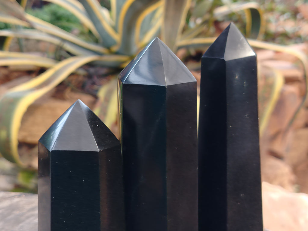 Polished Black Basalt Points x 3 From Antsirabe, Madagascar - Toprock Gemstones and Minerals 