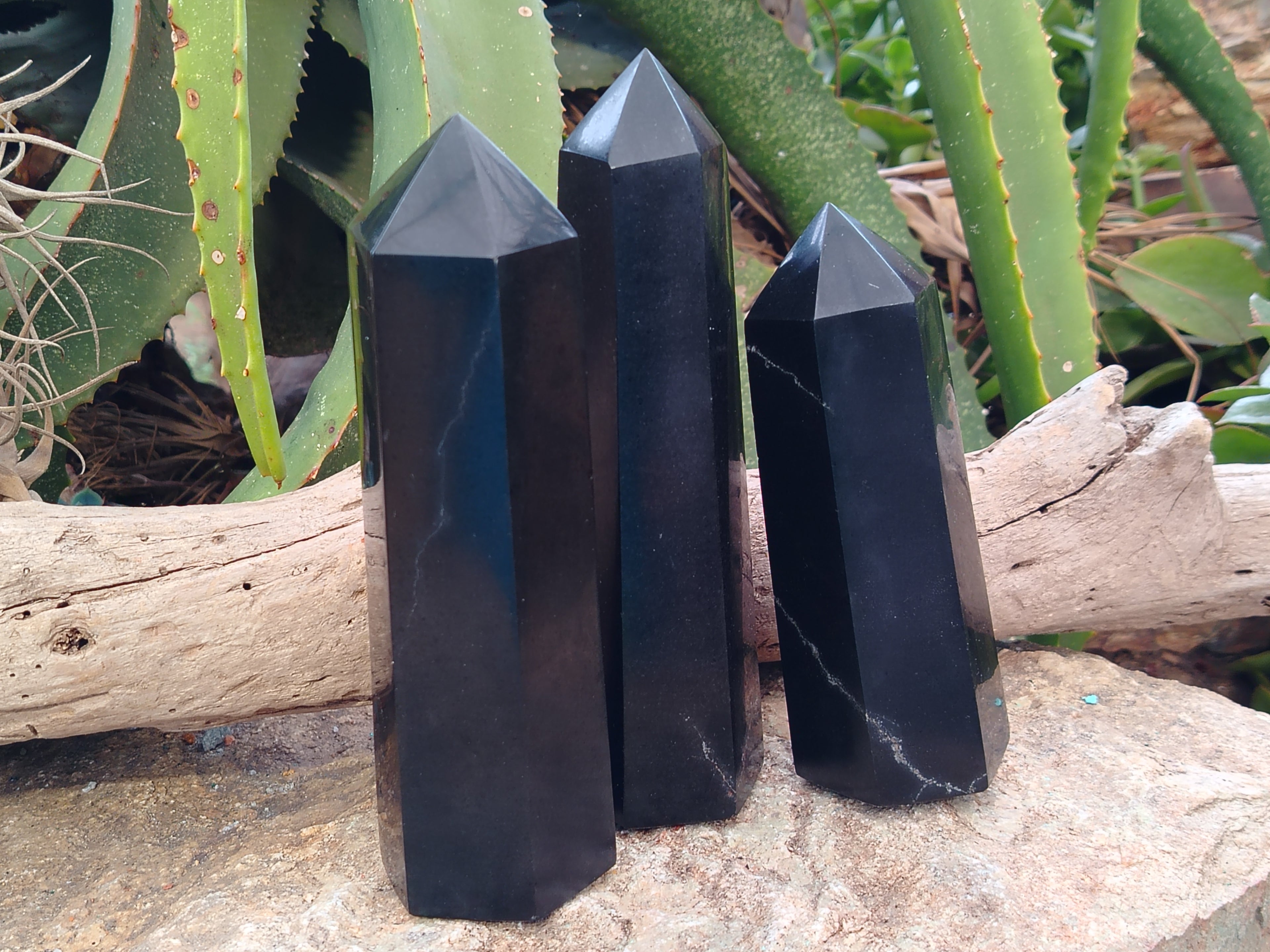 Polished Black Basalt Points x 3 From Antsirabe, Madagascar - Toprock Gemstones and Minerals 