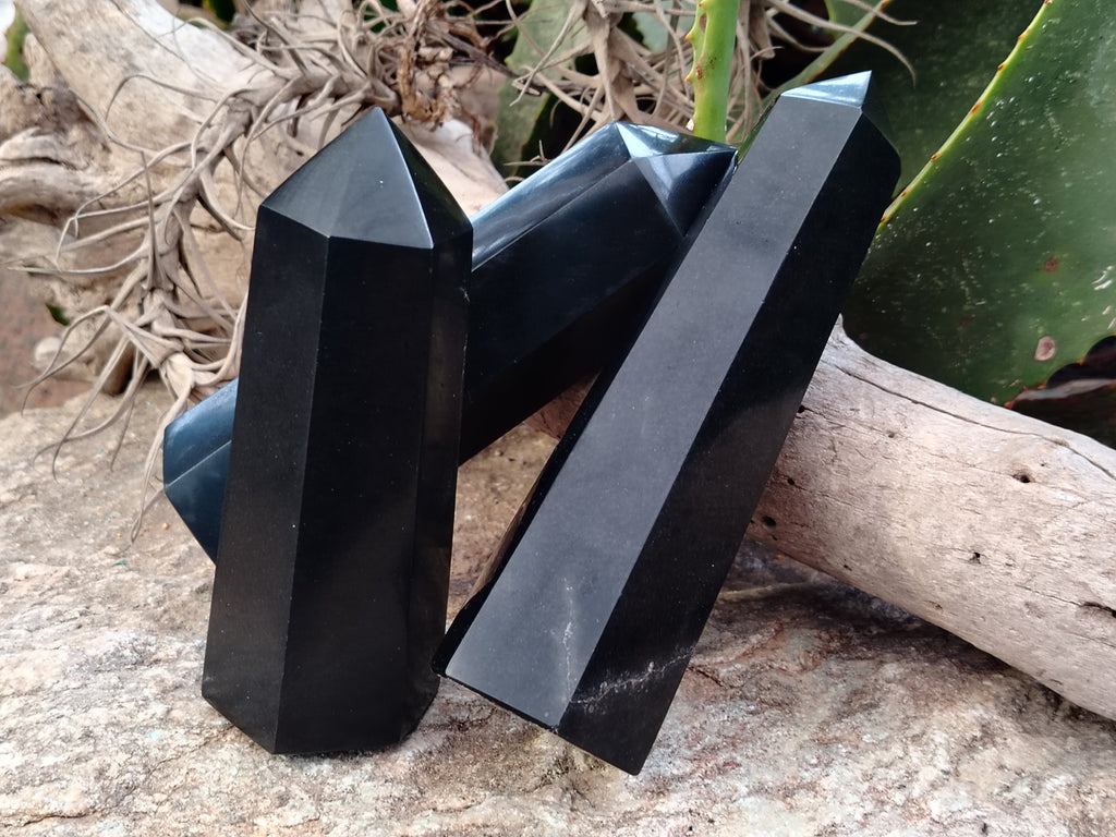 Polished Black Basalt Points x 3 From Antsirabe, Madagascar - Toprock Gemstones and Minerals 