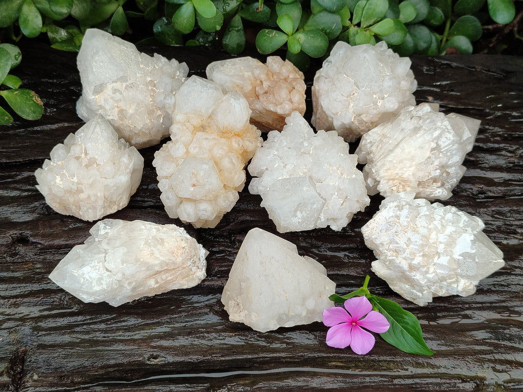 Natural White Candle Quartz Clusters x 12 From Madagascar - Toprock Gemstones and Minerals 
