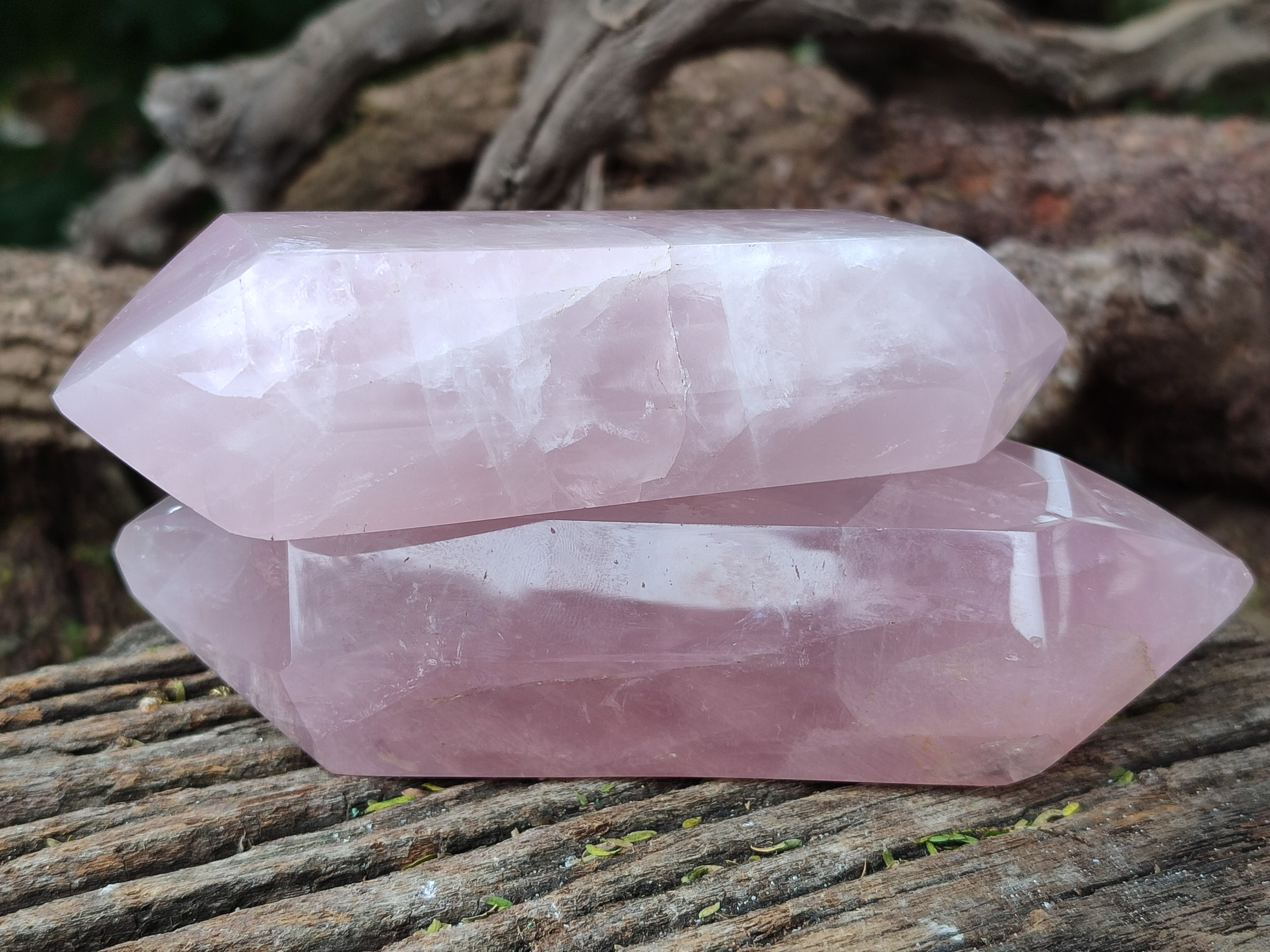 Polished Double Terminated Rose Quartz Points x 6 From Ambatondrazaka, Madagascar - Toprock Gemstones and Minerals 