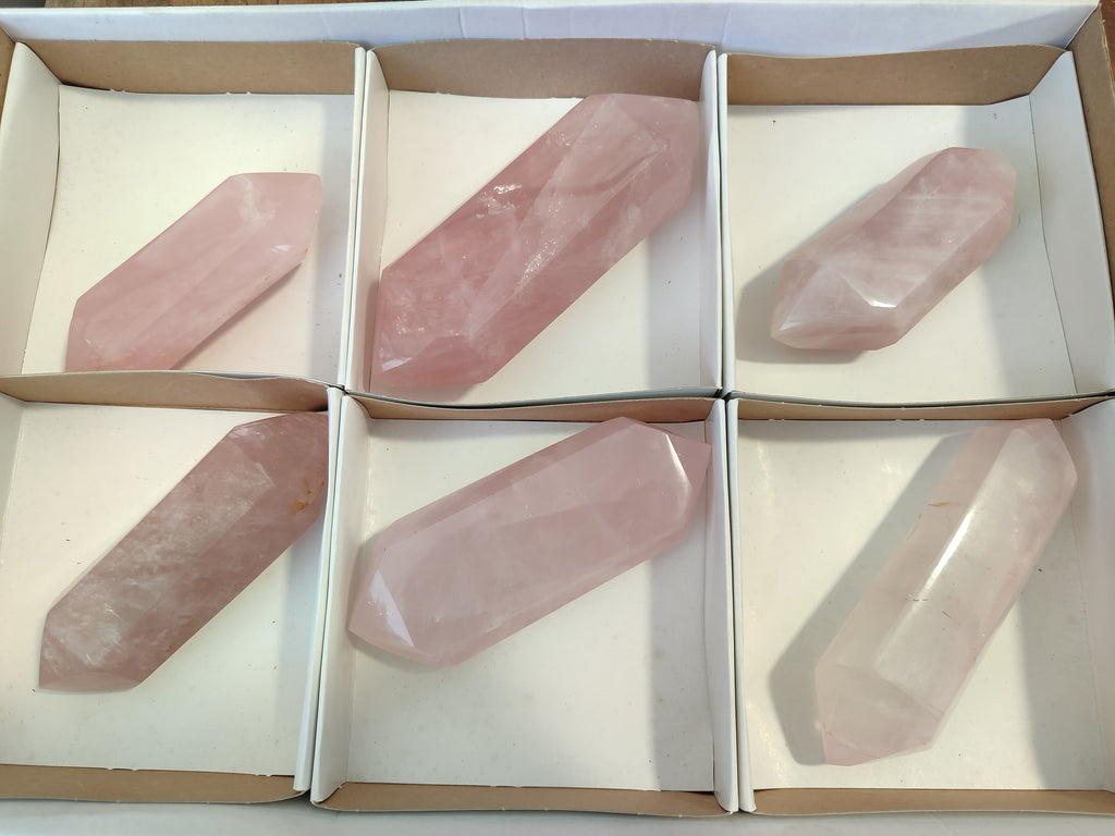 Polished Double Terminated Rose Quartz Points x 6 From Ambatondrazaka, Madagascar - Toprock Gemstones and Minerals 