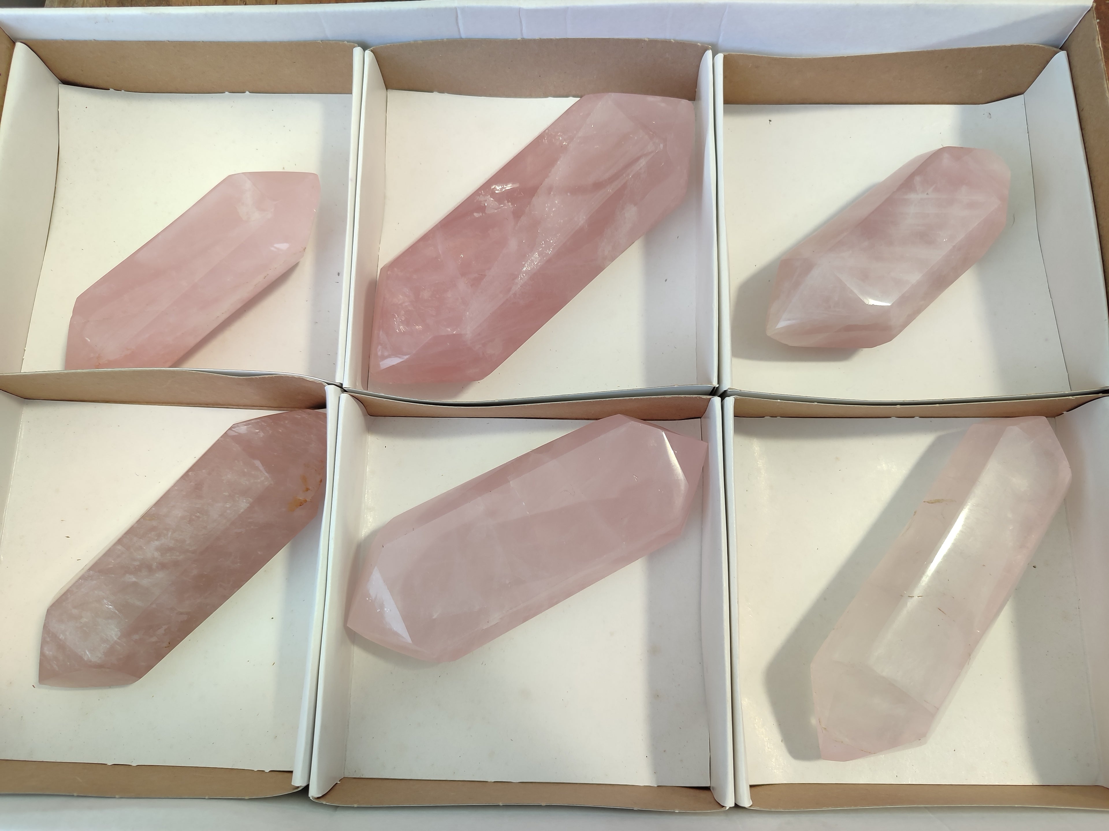 Polished Double Terminated Rose Quartz Points x 6 From Ambatondrazaka, Madagascar - Toprock Gemstones and Minerals 