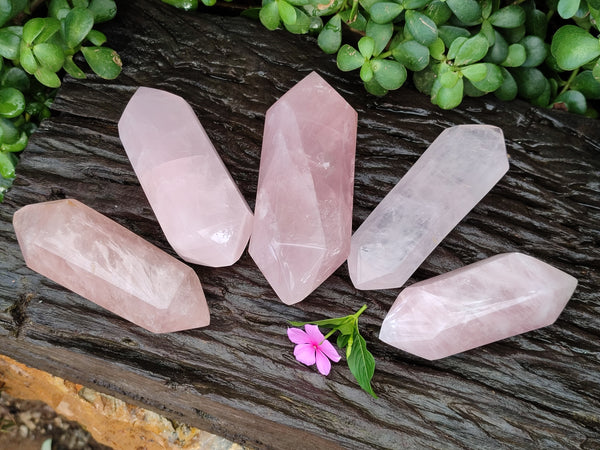 Polished Double Terminated Rose Quartz Points x 6 From Ambatondrazaka, Madagascar