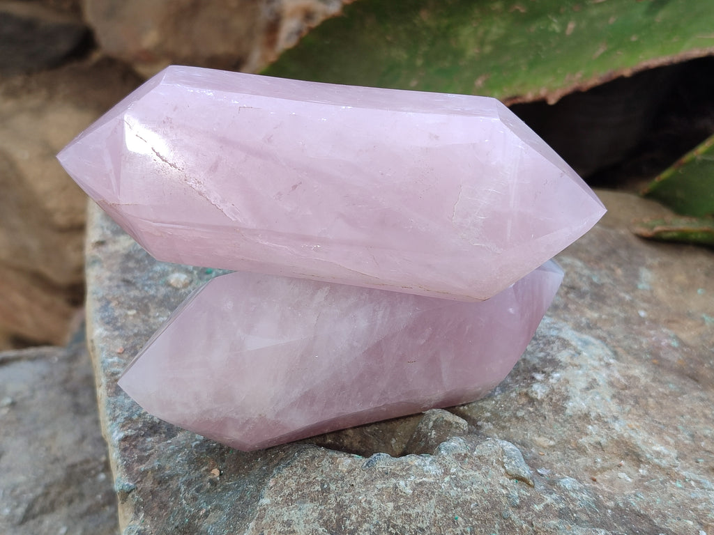 Polished Double Terminated Rose Quartz Points x 6 From Ambatondrazaka, Madagascar - Toprock Gemstones and Minerals 