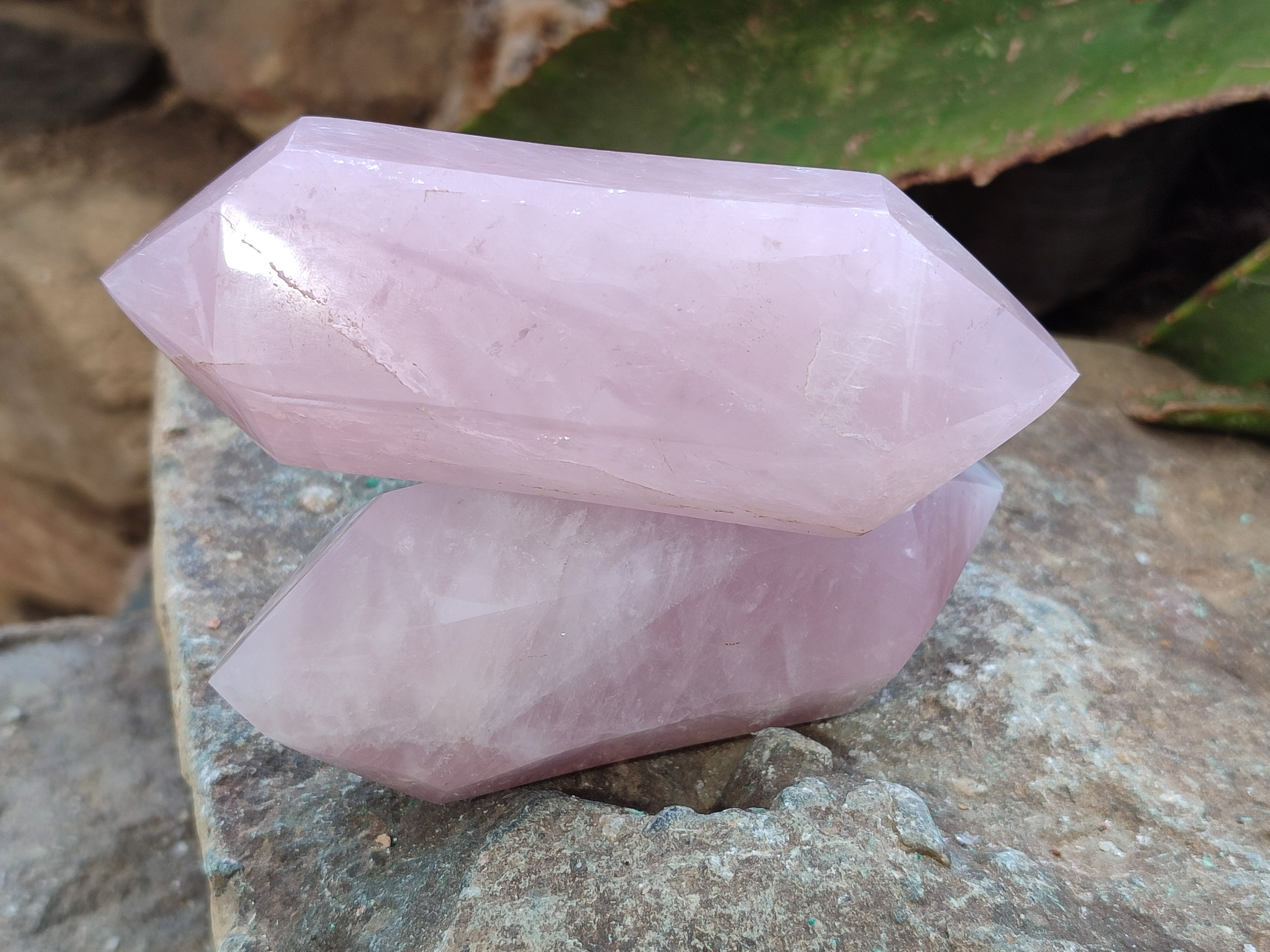 Polished Double Terminated Rose Quartz Points x 6 From Ambatondrazaka, Madagascar - Toprock Gemstones and Minerals 