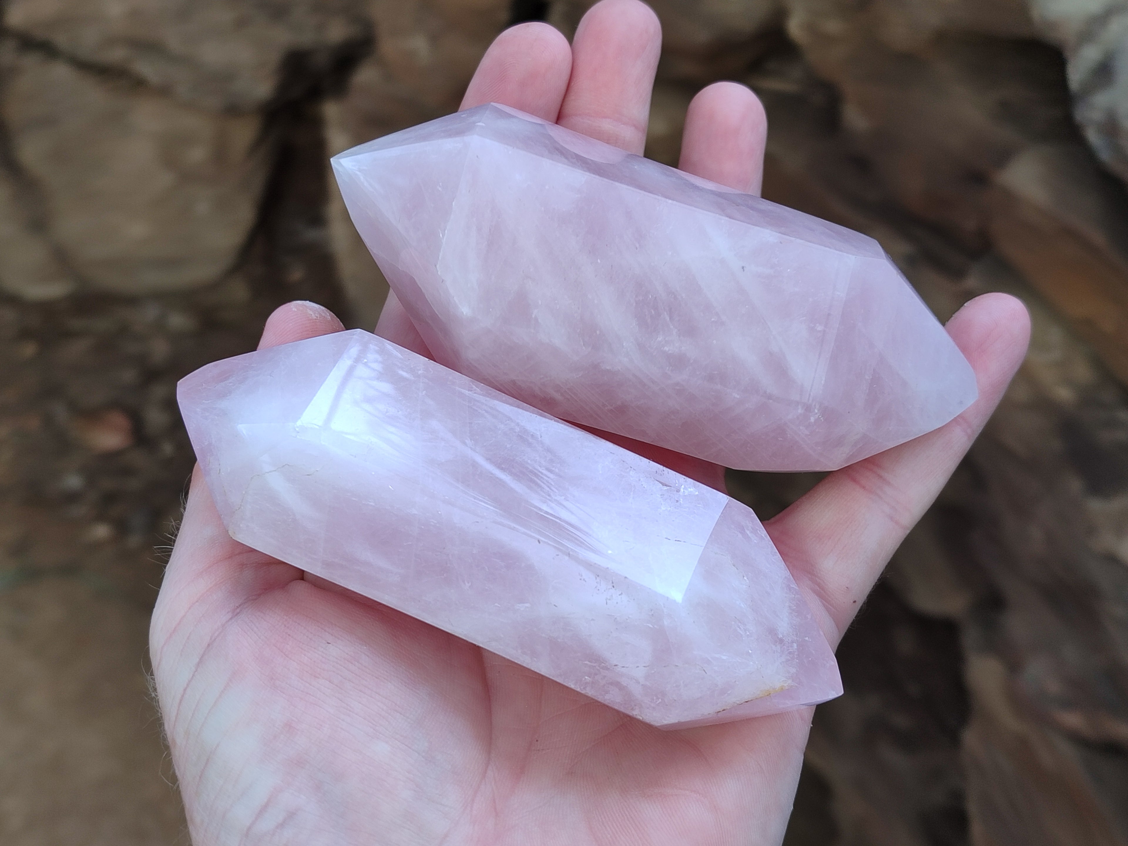 Polished Double Terminated Rose Quartz Points x 6 From Ambatondrazaka, Madagascar - Toprock Gemstones and Minerals 