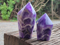 Polished Chevron Amethyst Points x 4 From Zambia