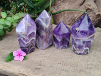 Polished Chevron Amethyst Points x 4 From Zambia