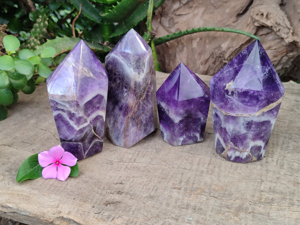 Polished Chevron Amethyst Points x 4 From Zambia