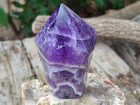 Polished Chevron Amethyst Points x 4 From Zambia