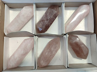 Polished Double Terminated Rose Quartz Points x 6 From Ambatondrazaka, Madagascar