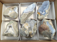 Natural Blue Lace Agate Geode Specimens x 6 From Nsanje, Malawi