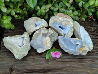 Natural Blue Lace Agate Geode Specimens x 6 From Nsanje, Malawi