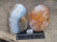 Polished Banded and Carnelian Agate Standing Free Forms x 3 From Madagascar