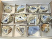 Natural Blue Lace Agate Geode Specimens x 12 From Nsanje, Malawi