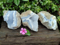 Natural Blue Lace Agate Geode Specimens x 3 From Nsanje, Malawi
