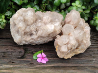 Natural Smokey Phantom Quartz Clusters x 2 From Luena, Congo - Toprock Gemstones and Minerals 