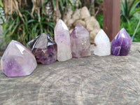 Polished Smokey Window Amethyst Quartz Crystals x 24 From Akansobe, Madagascar
