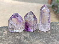 Polished Smokey Window Amethyst Quartz Crystals x 24 From Akansobe, Madagascar