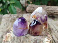 Polished Smokey Window Amethyst Quartz Crystals x 24 From Akansobe, Madagascar