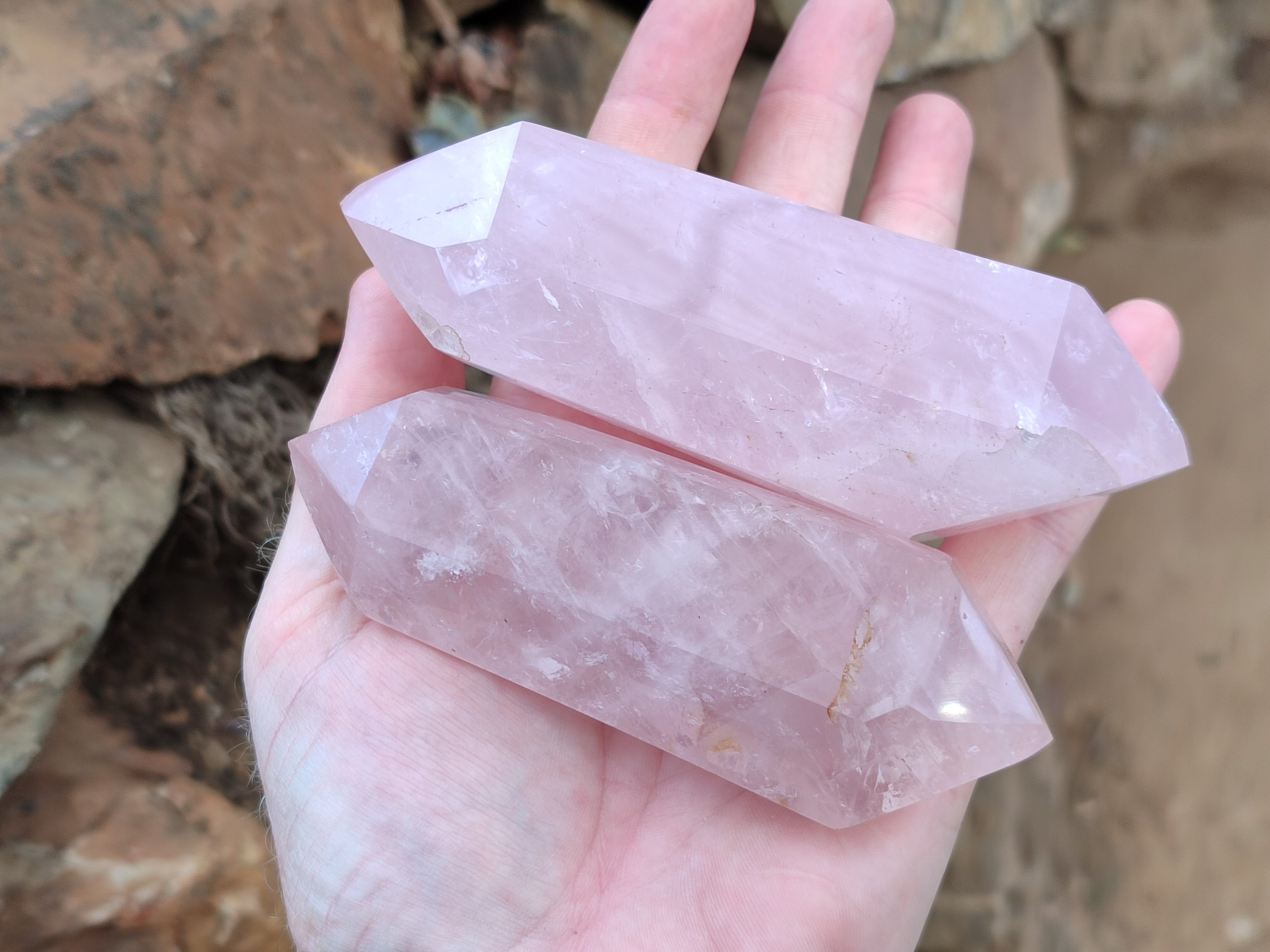 Polished Double Terminated Rose Quartz Points x 6 From Ambatondrazaka, Madagascar - Toprock Gemstones and Minerals 