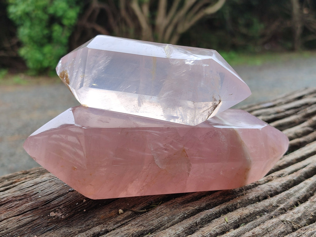 Polished Double Terminated Rose Quartz Points x 6 From Ambatondrazaka, Madagascar - Toprock Gemstones and Minerals 