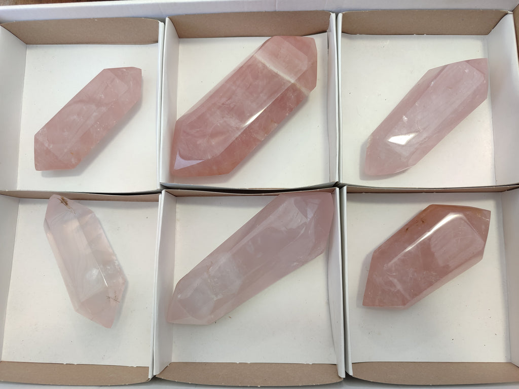 Polished Double Terminated Rose Quartz Points x 6 From Ambatondrazaka, Madagascar - Toprock Gemstones and Minerals 