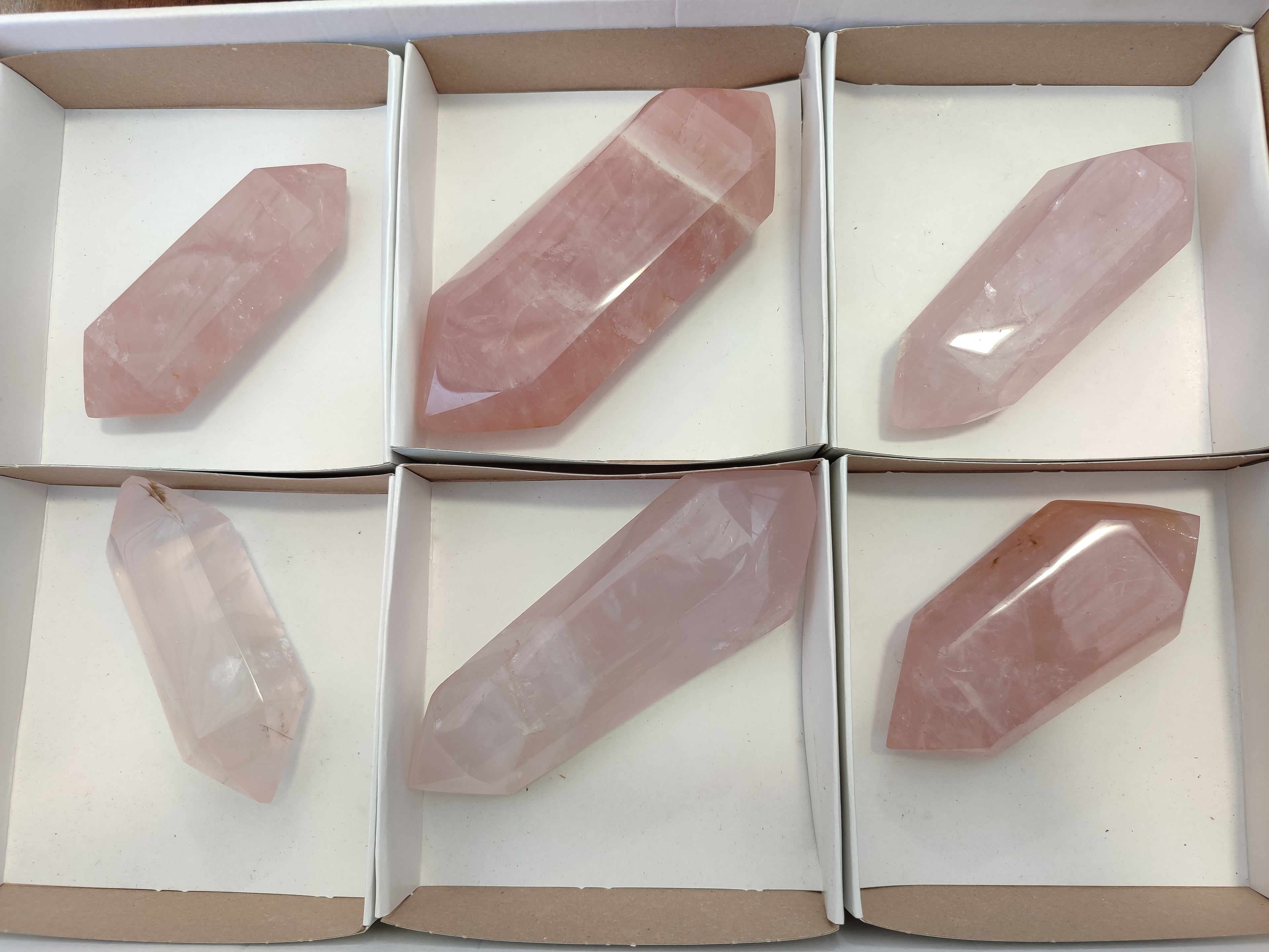 Polished Double Terminated Rose Quartz Points x 6 From Ambatondrazaka, Madagascar - Toprock Gemstones and Minerals 