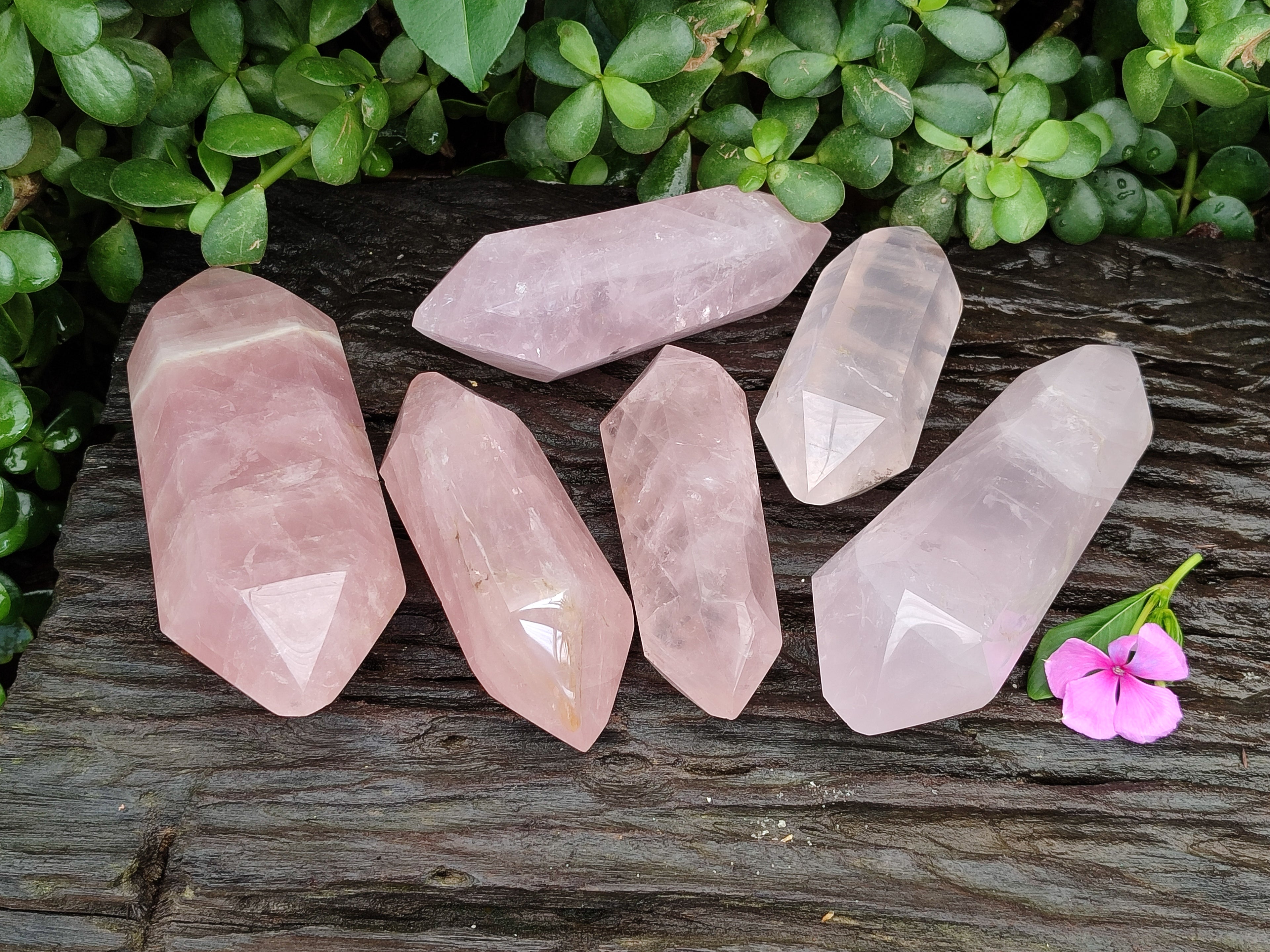 Polished Double Terminated Rose Quartz Points x 6 From Ambatondrazaka, Madagascar - Toprock Gemstones and Minerals 