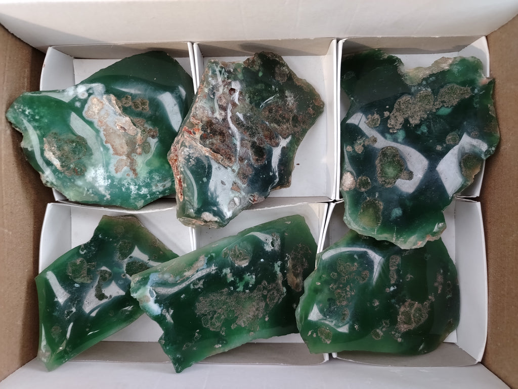 Polished on One Side Emerald Mtorolite Free Forms x 6 From Zimbabwe - Toprock Gemstones and Minerals 