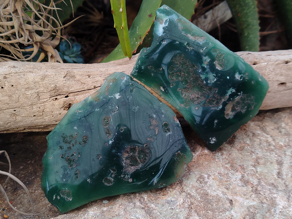 Polished on One Side Emerald Mtorolite Free Forms x 6 From Zimbabwe - Toprock Gemstones and Minerals 