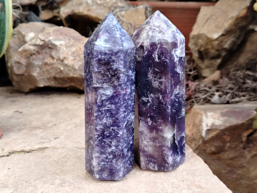 Polished Lepidolite with Pink Rubellite Points x 6 From Ambatondrazaka, Madagascar - Toprock Gemstones and Minerals 