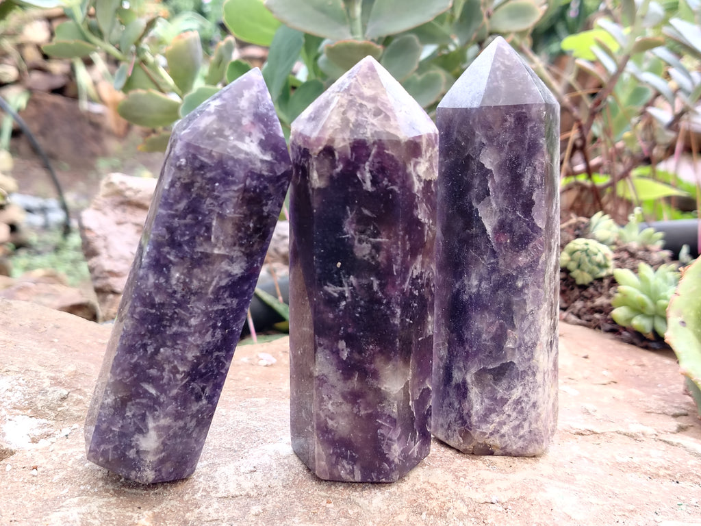 Polished Lepidolite with Pink Rubellite Points x 6 From Ambatondrazaka, Madagascar - Toprock Gemstones and Minerals 