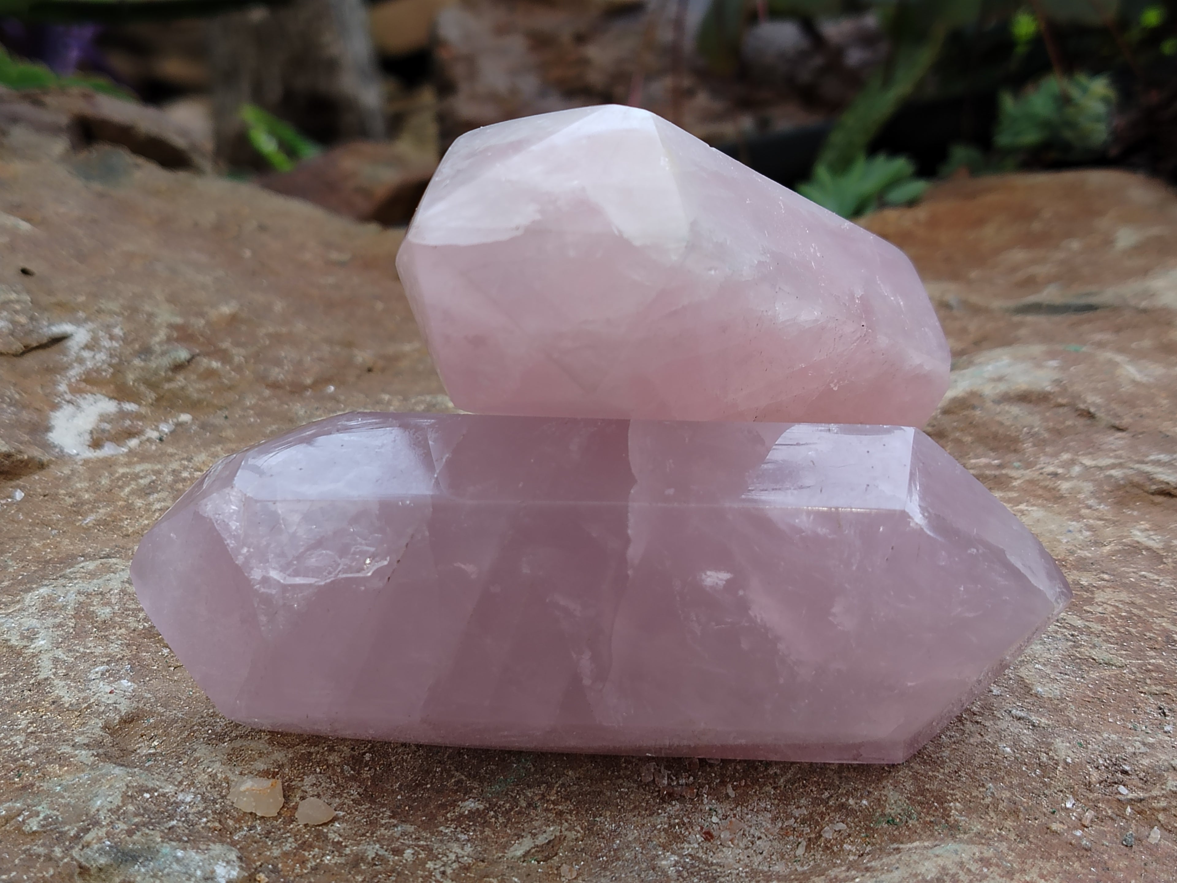 Polished Double Terminated Rose Quartz Points x 6 From Ambatondrazaka, Madagascar - Toprock Gemstones and Minerals 