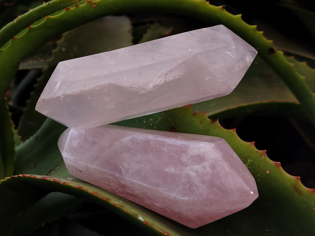 Polished Double Terminated Rose Quartz Points x 6 From Ambatondrazaka, Madagascar - Toprock Gemstones and Minerals 