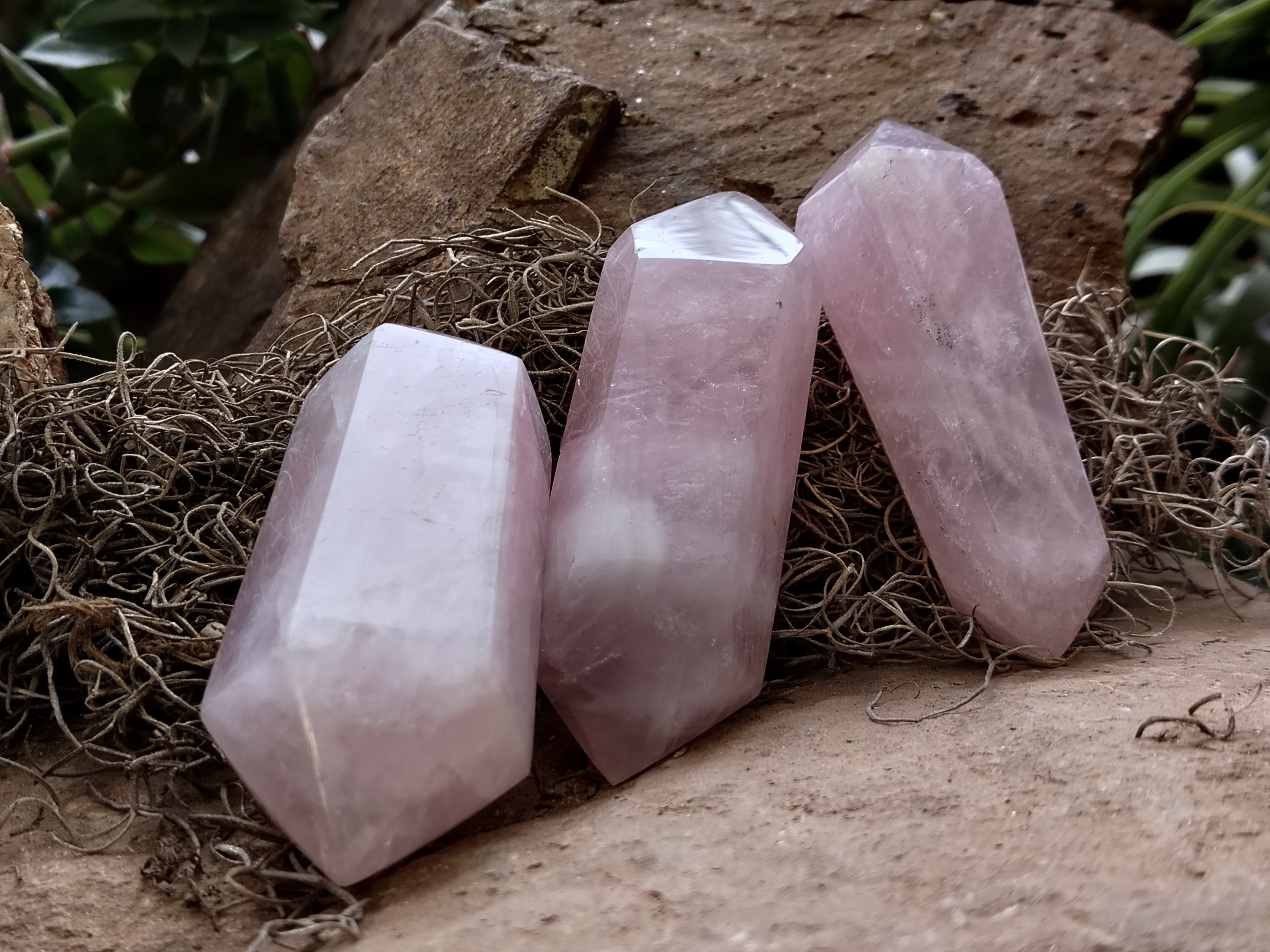 Polished Double Terminated Rose Quartz Points x 6 From Ambatondrazaka, Madagascar - Toprock Gemstones and Minerals 