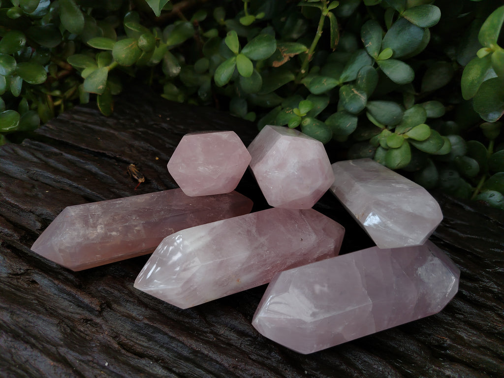 Polished Double Terminated Rose Quartz Points x 6 From Ambatondrazaka, Madagascar - Toprock Gemstones and Minerals 